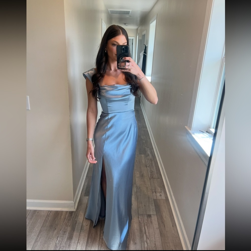Mia Convertible Bridesmaids Dress
Matte Satin Dusty Blue